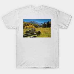 Wooden Fence In A Forest Maroon Bells Maroon Creek Valley T-Shirt